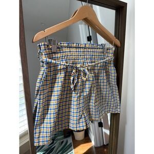 Urban Outfitters Shorts Womens Small Blue Yellow Plaid High Waist Belt Pull On